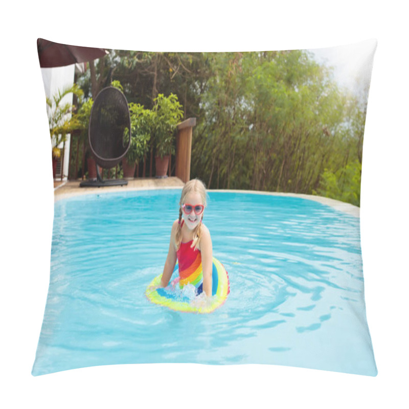 Personality  Child In Swimming Pool. Kids Swim. Water Play. Pillow Covers