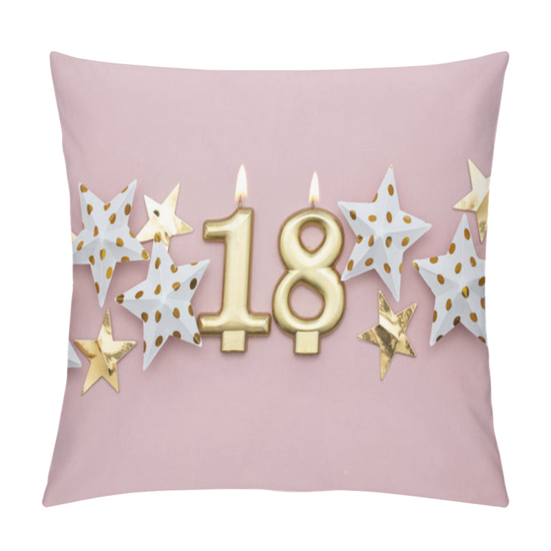 Personality  Number 18 Gold Candle And Stars On A Pastel Pink Background Pillow Covers