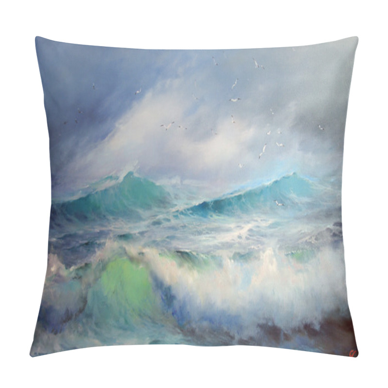 Personality  Seagulls. Sea Painting. Pillow Covers