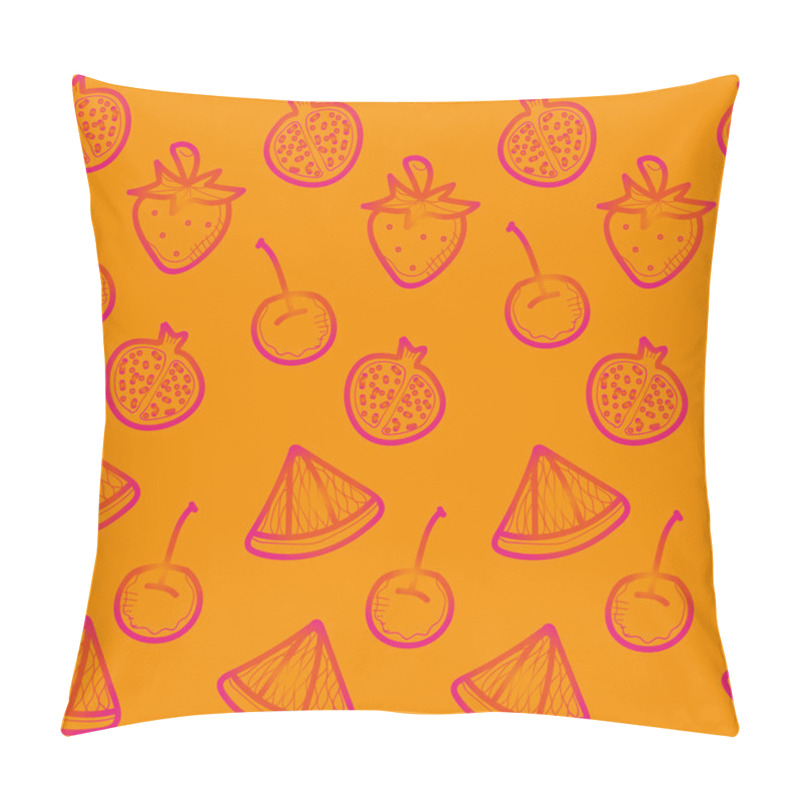 Personality  Orange Doodle Seamless Background With  Red Fruits Pillow Covers