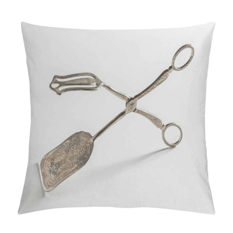 Personality  Silver Cake Tongs On White Pillow Covers