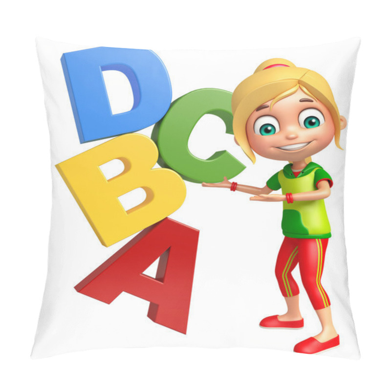 Personality  Kid Girl With  Abcd Sign Pillow Covers