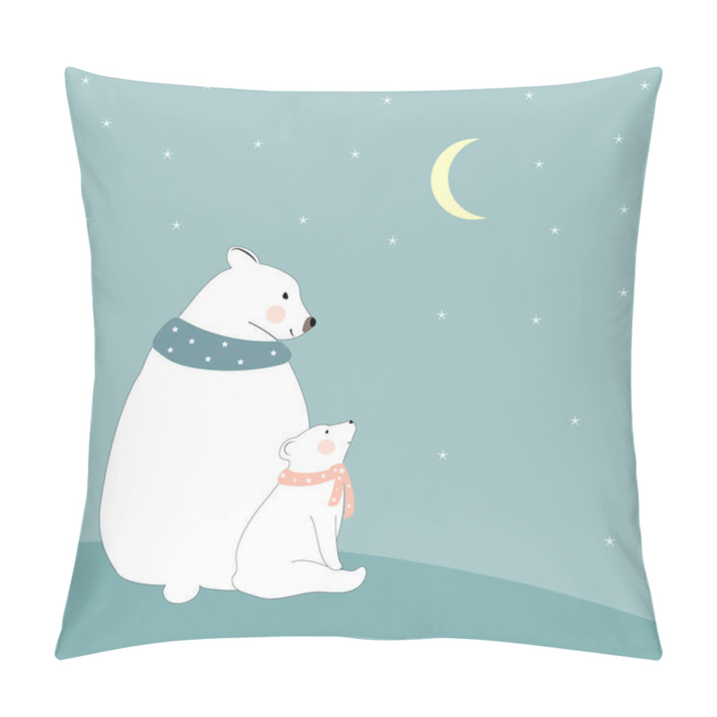 Personality  Cute Polar Bear Mommy And Child Looking At Crescent Moon And Star,Happy Family Dad Bear And Cub Siting Together,Greeting Card For Baby Shower, Kid Birthday,Mother Day Or Father Day Pillow Covers