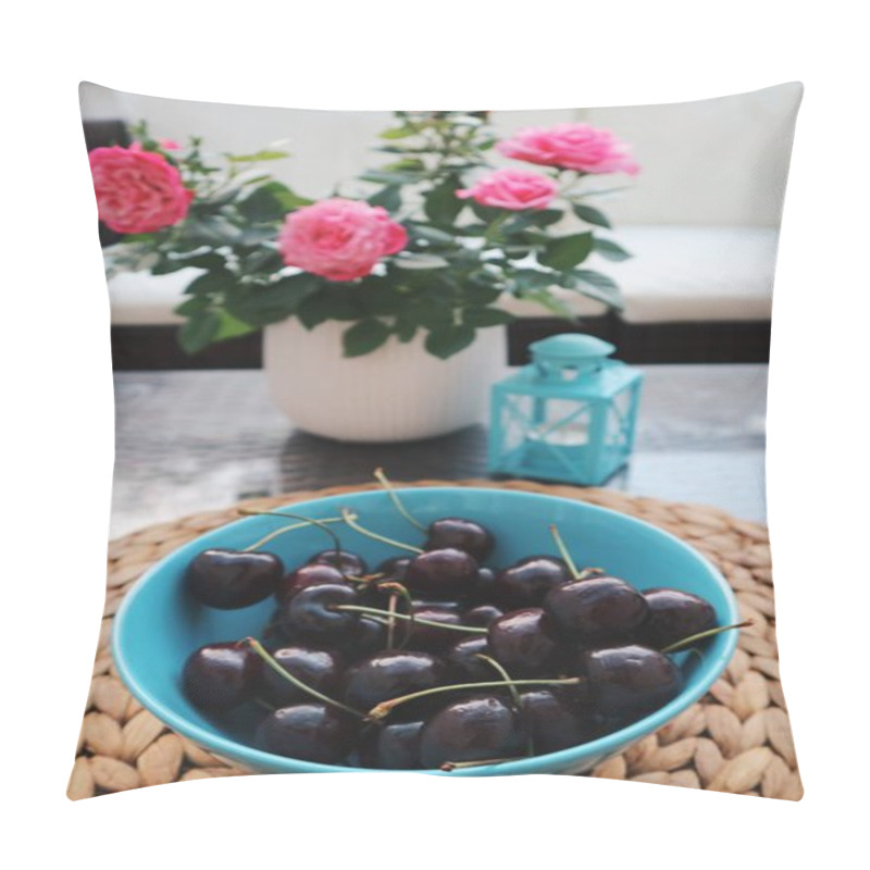 Personality  Pile Of Fresh Cherries On Plate, Summer Berries  Pillow Covers