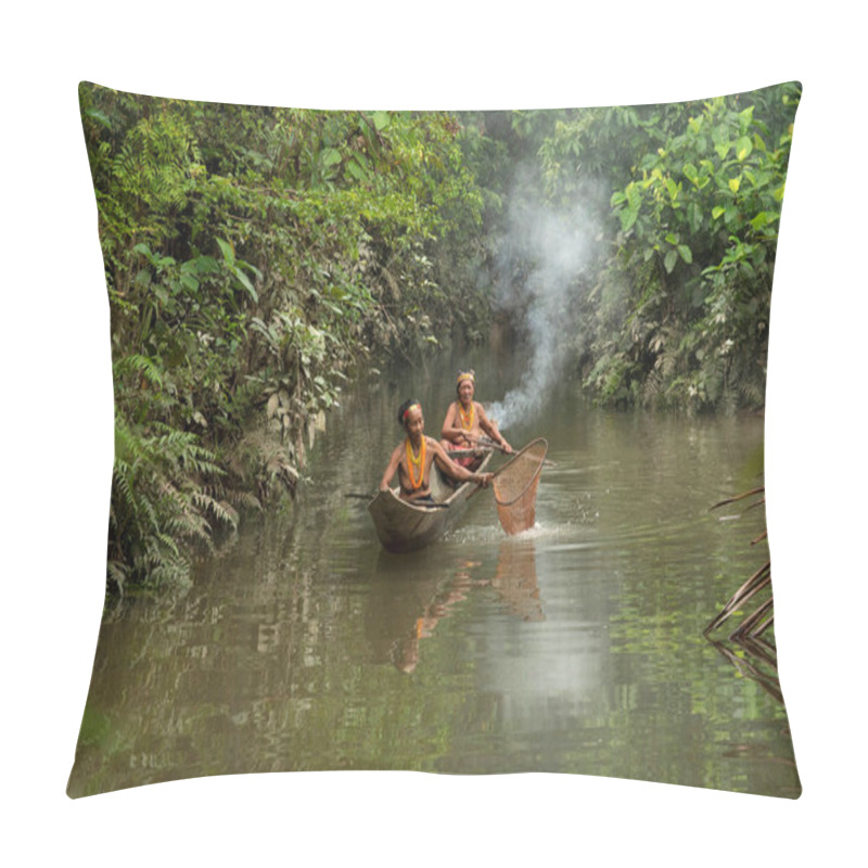 Personality  INDONESIA, WEST SUMATRA, 20th February 2018, Mentawai Tribal People Fishing On Boat Pillow Covers