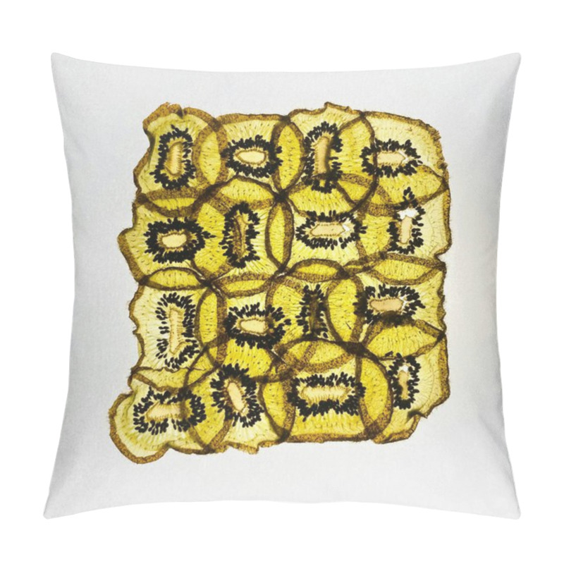 Personality  Artistic Display Of Dried Kiwi Fruit Slices On A White Background. Pillow Covers