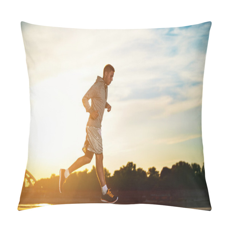 Personality  Man Running Outdoors On A Sunny Day Pillow Covers