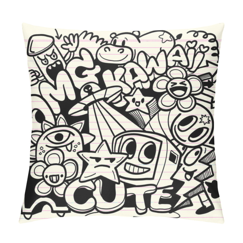 Personality  Doodles Featuring Cute Characters, Stars, Flowers, And Playful Designs, Expressing Fun And Whimsical Vibe. Perfect For Art Lovers And Enthusiasts Pillow Covers