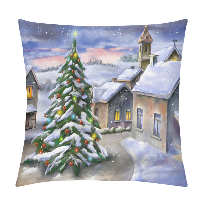 Personality  Christmas Tree In A Snowy Landscape. Pillow Covers