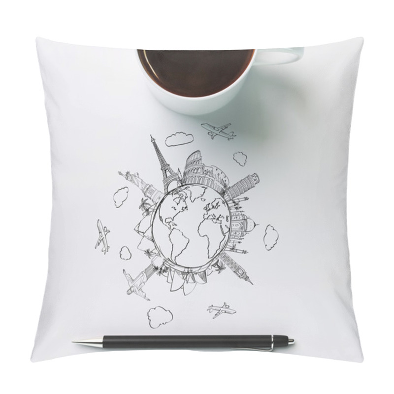 Personality  Landmarks With Cup Of Coffee And Pen Pillow Covers