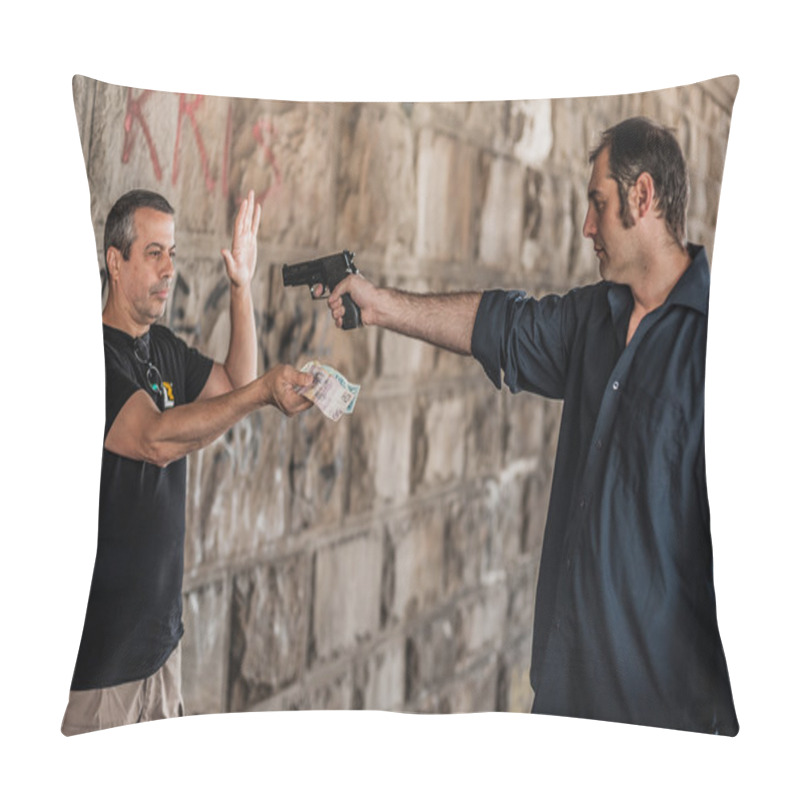 Personality  Robber With A Gun Taking Money From Victim Pillow Covers