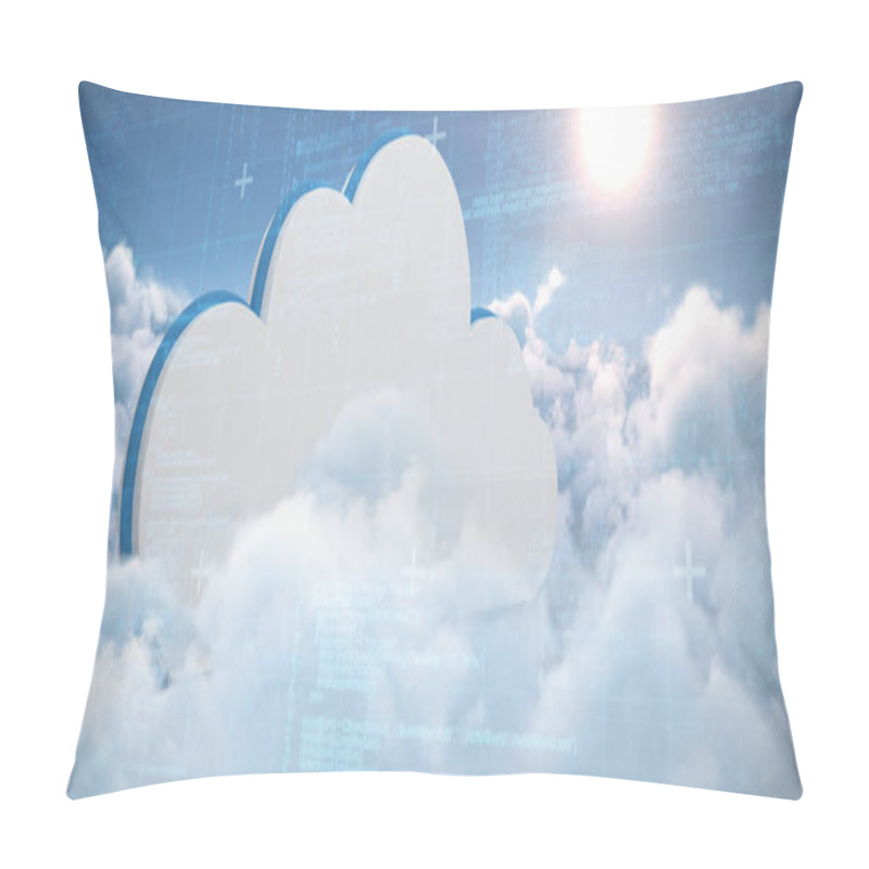 Personality  Blue Matrix And Codes Against Idyllic View Of Bright Sun Over Clouds During Sunny Day Pillow Covers