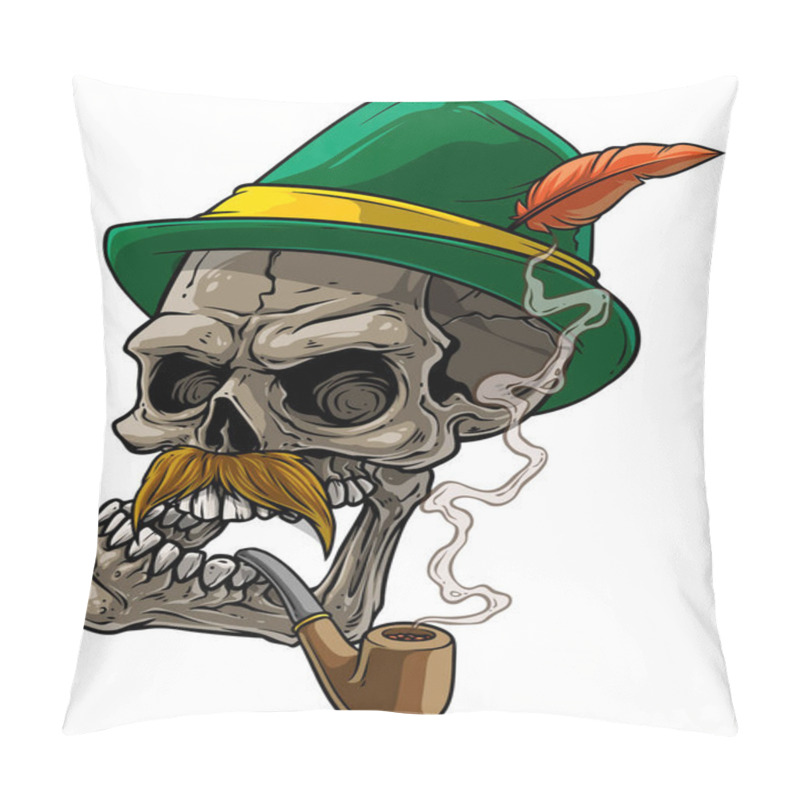 Personality  Cartoon Human Skull In Bavarian Traditional Hat Pillow Covers