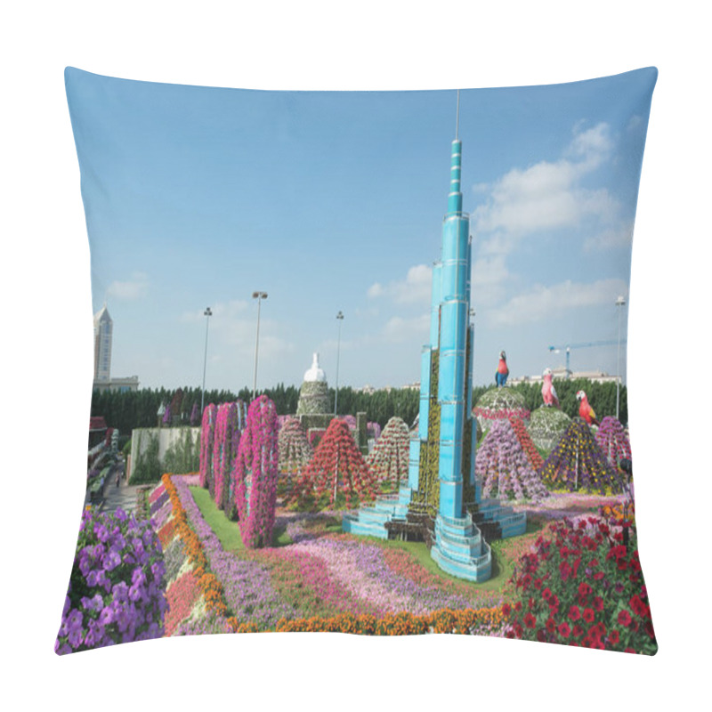 Personality  DUBAI, UNITED ARAB EMIRATES - DECEMBER 8, 2016: Dubai Miracle Garden Is The Biggest Natural Flower Garden In The World. Pillow Covers