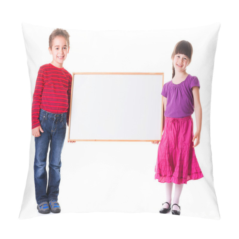 Personality  Cute Girl And Boy Holding Blank Ad Pillow Covers