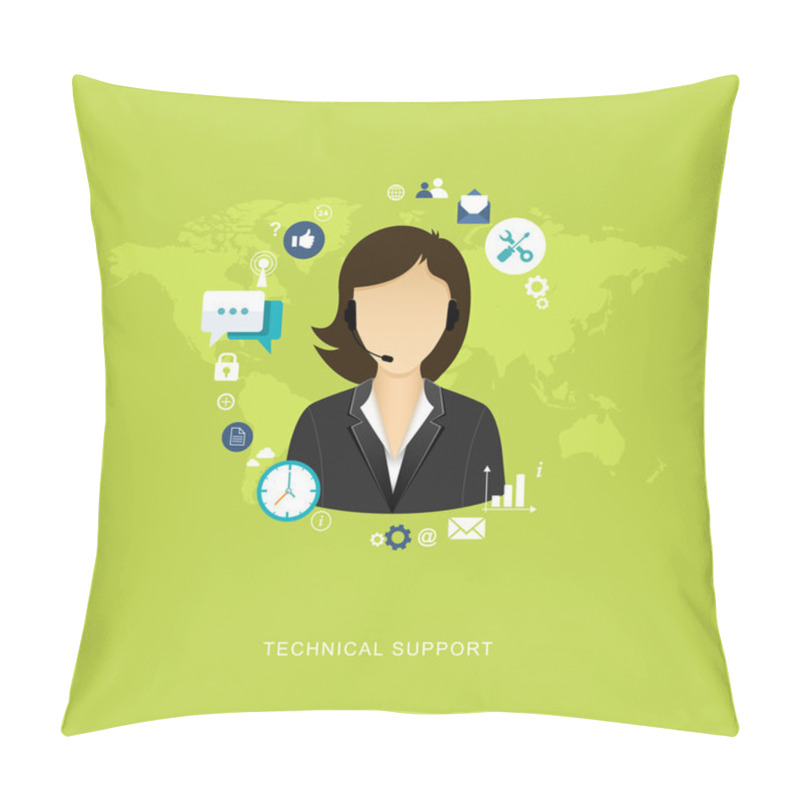 Personality  Flat Design Illustration With Icons. Technical Support Assistant Pillow Covers