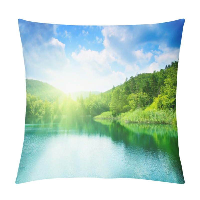 Personality  Green Water Lake In Forest Pillow Covers