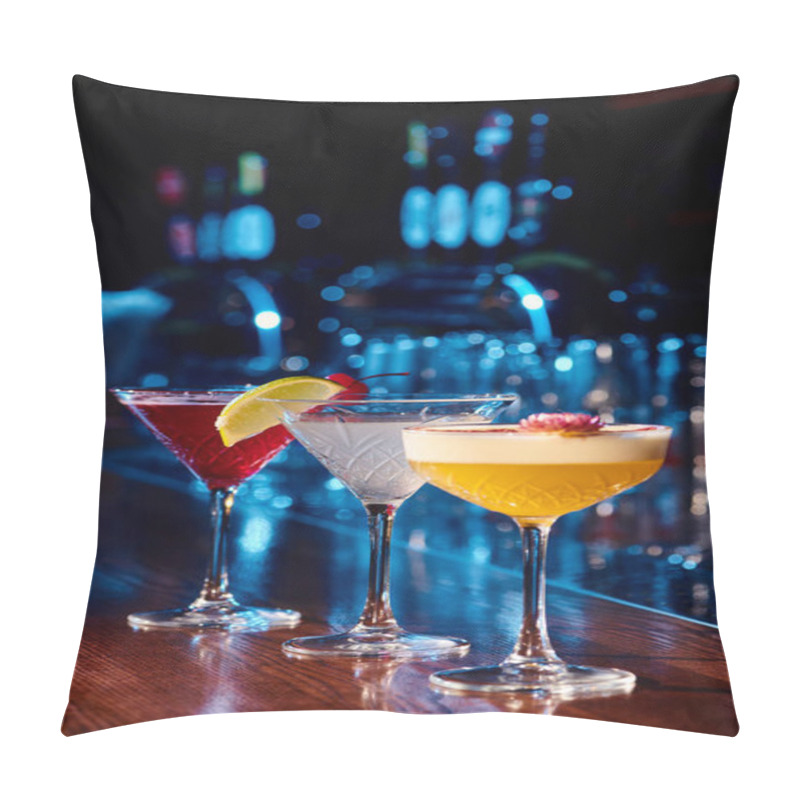 Personality  Refreshing Tropical Daiquiri With Elegant Martini And Cosmopolitan On Bar Counter, Concept Pillow Covers