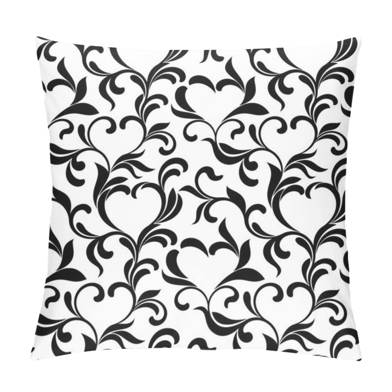 Personality  Seamless Pattern Of Leaves And Swirls In The Form Of Hearts On A White Background. Pillow Covers