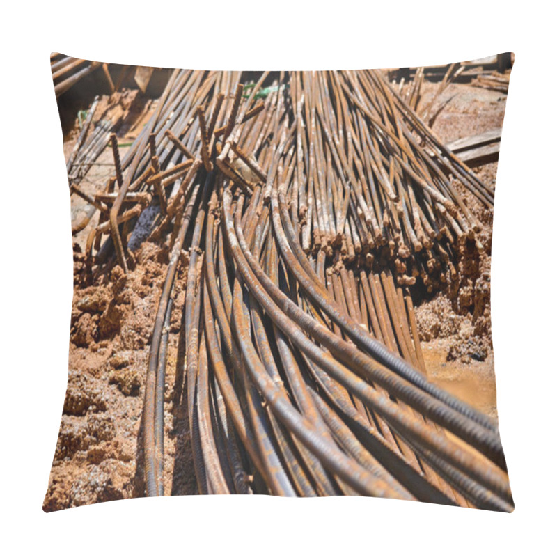 Personality  Sturdy Steel Rebars At A Construction Site. Pillow Covers