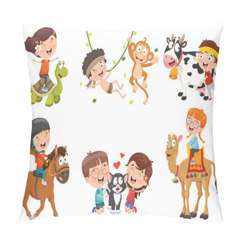 Personality  Children Playing With Funny Animals Pillow Covers