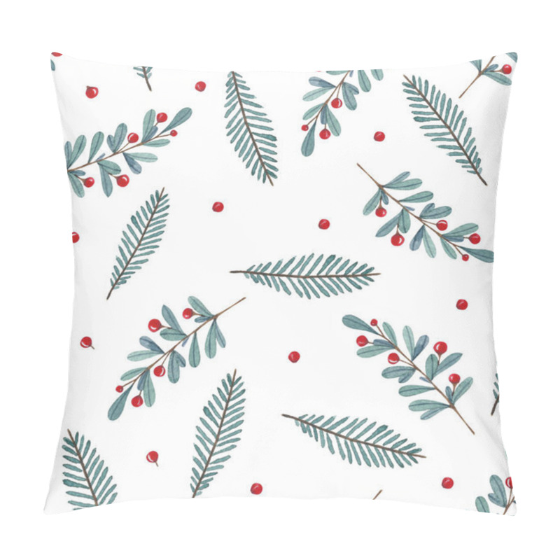 Personality  Watercolor Seamless Pattern With   Leaves,  Berries And Branches Isolated On White Background Pillow Covers