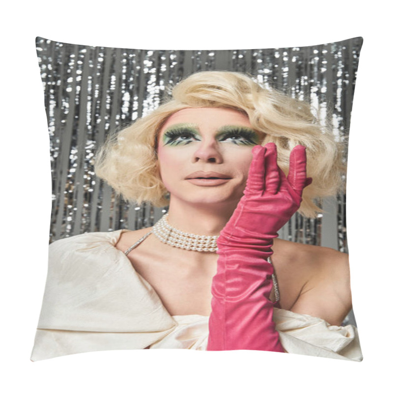 Personality  A Vibrant Drag Artist Showcases Dazzling Attire And Energetic Expression. Pillow Covers