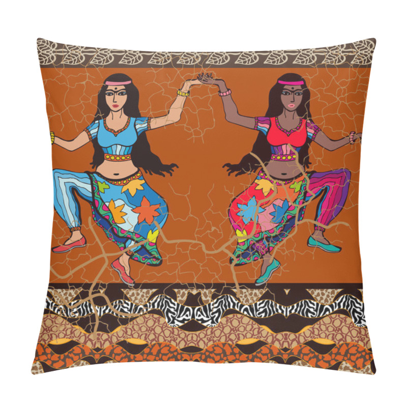 Personality  Dancing Indian Girls In Traditional Dresses Pillow Covers