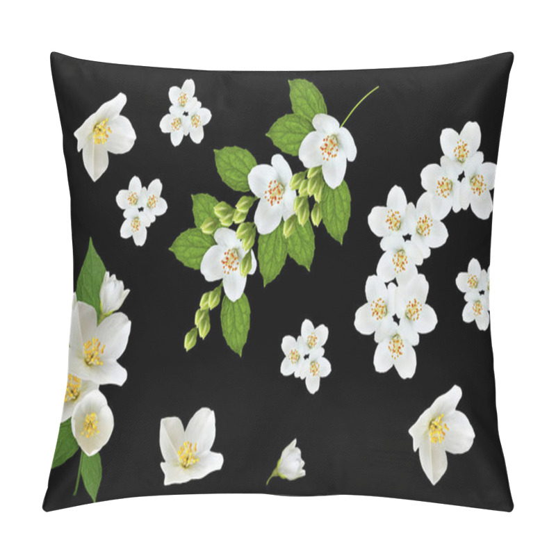 Personality  Branch Of Jasmine Flowers Isolated On Black Background.  Pillow Covers