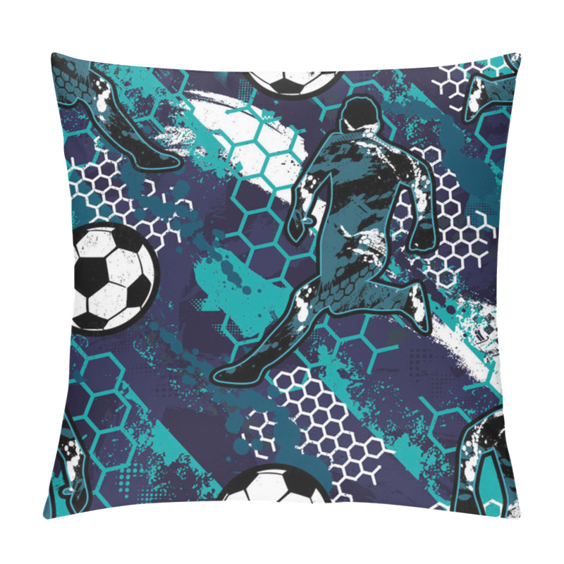 Personality  Abstract Seamless Pattern For Boys. Football Pattern. Grunge Urban Pattern With Football Ball. Sport Wallpaper On White Background With Black And Green. Repeated Sport Pattern. Pillow Covers