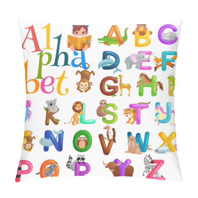 Personality  Animals Alphabet Set For Kids Abc Education In Preschool. Pillow Covers