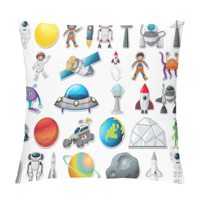 Personality  Set Of Stickers With Solar System Objects Isolated Illustration Pillow Covers