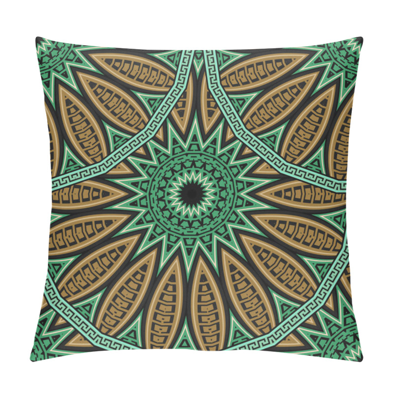 Personality  Floral Intricate Lines, Zigzag And Curves Beautiful Mandalas Seamless Pattern With Circle Frames, Borders, Greek Key, Meander. Vector Ornamental Arabesque Style Modern Background. Endless Texture. Pillow Covers