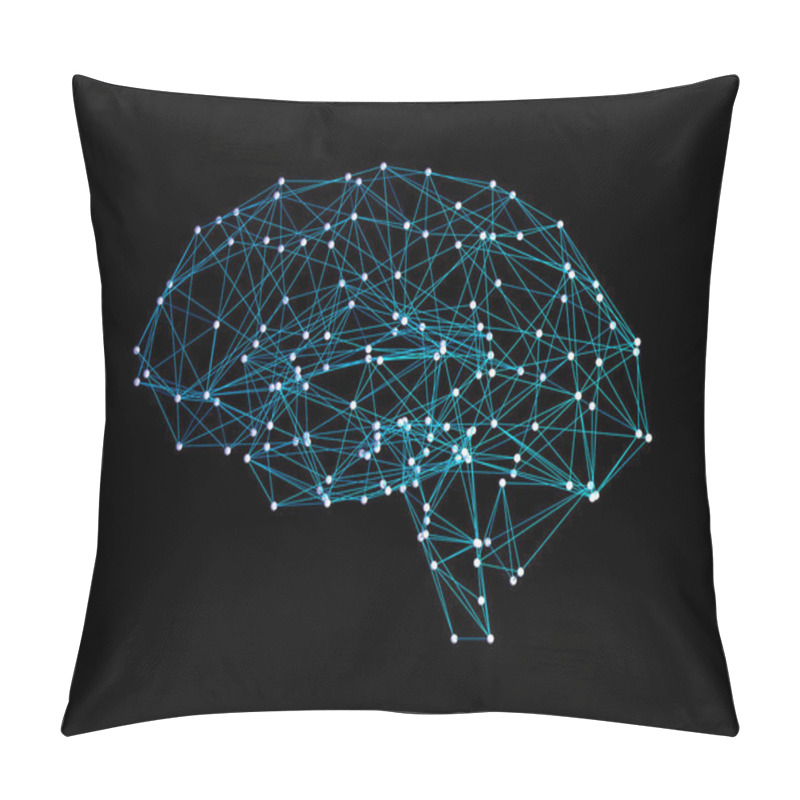 Personality  Digital Data And Network Connection Of Human Brain On Black Background In The Form Of Artificial Intelligence For Technology Concept, 3d Abstract Illustration Pillow Covers