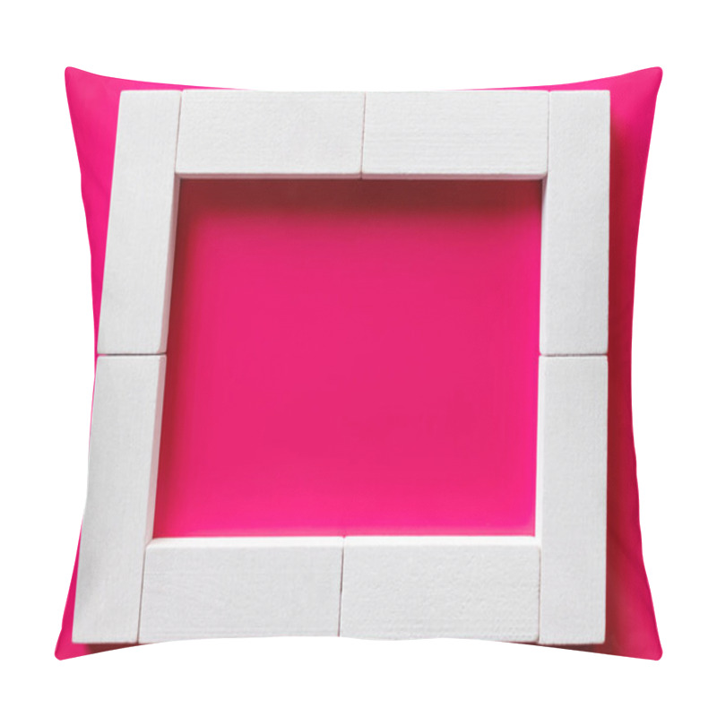 Personality  Top View Of White Blocks Frame On Pink Background Pillow Covers