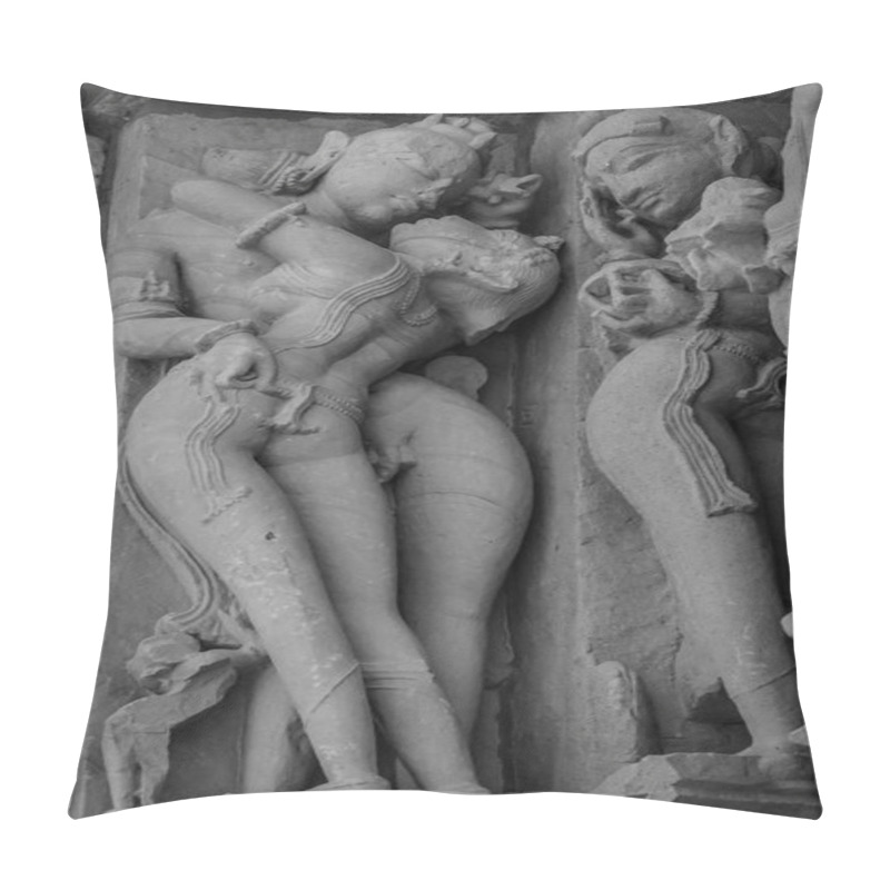 Personality  Stone Carved Erotic Bas Relief In Hindu Temple In Khajuraho, India. Unesco World Heritage Site Pillow Covers