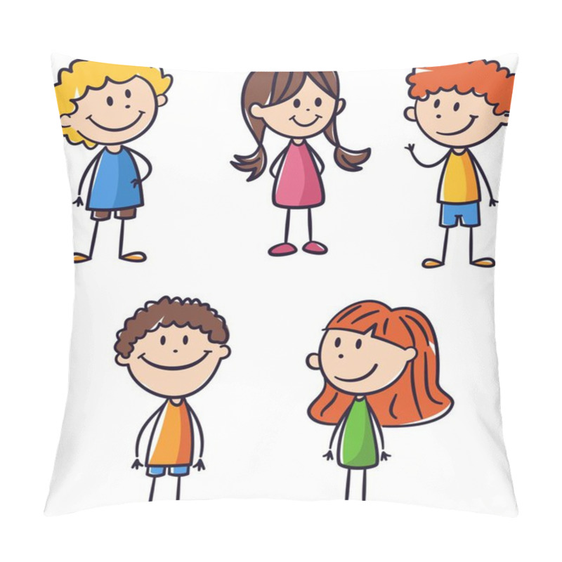 Personality  Vector Childrens Illustration. Cute People Drawn By Childs Hand. Boys And Girls Drawn With Felt-tip Pen. Vector Illustration Pillow Covers