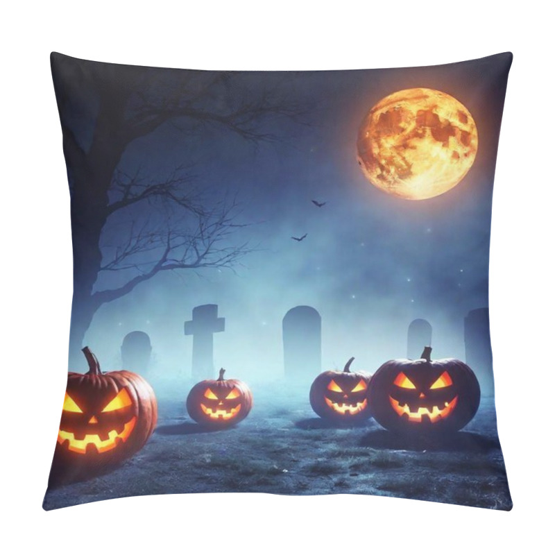 Personality  Spooky Halloween Poster Featuring Glowing Pumpkins And Eerie Mist Effects. Pillow Covers