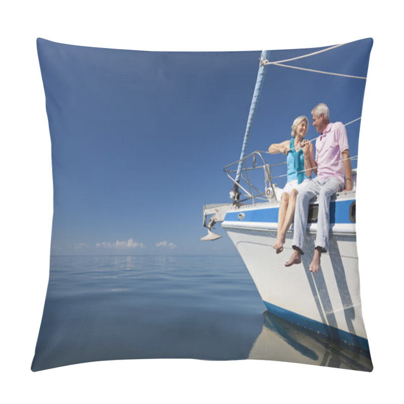 Personality  A Happy Senior Couple Sitting On The Front Of A Sail Boat Pillow Covers