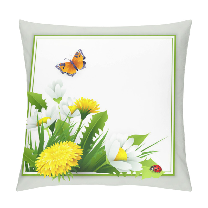 Personality  Fresh Spring Background With Grass, Dandelions And Daisies Pillow Covers