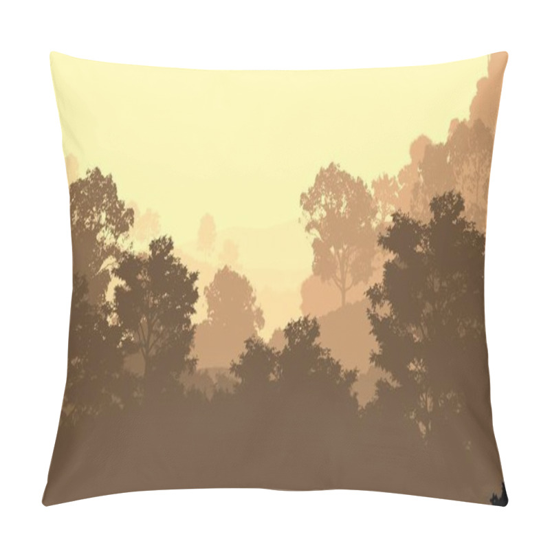 Personality  Abstract Woodland Landscape With Hazy Trees Silhouettes Pillow Covers