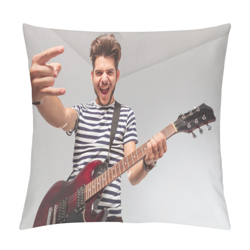 Personality  Man Screaming While Playing Guitar And Looking Down Pillow Covers