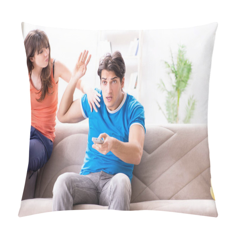 Personality  Wife Unhappy That Husband Is Watching Football Pillow Covers