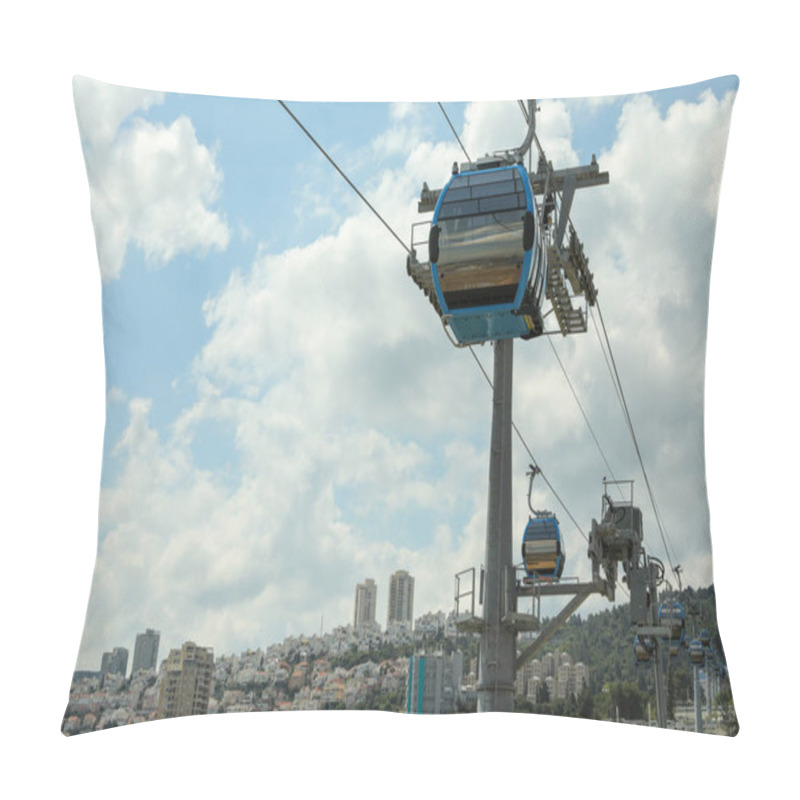 Personality  HAIFA, ISRAEL. April 26, 2021: The New Cable Car In Haifa That Connects The University Of Haifa And The Technion Institute To The Central Transportation Station. Pillow Covers