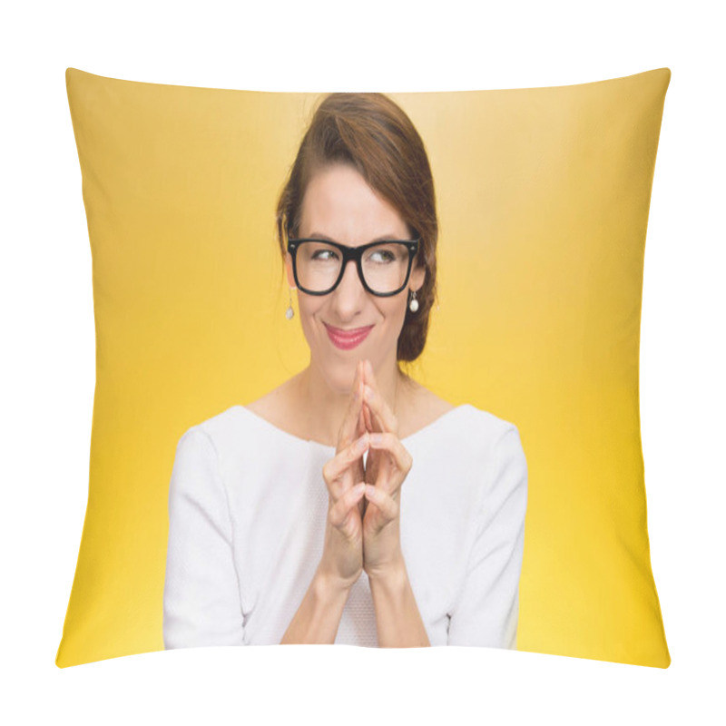 Personality  Crazy Looking Sly Woman In Black Glasses  Pillow Covers