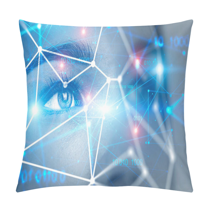 Personality  Young Woman Face, Biometric Verification Pillow Covers