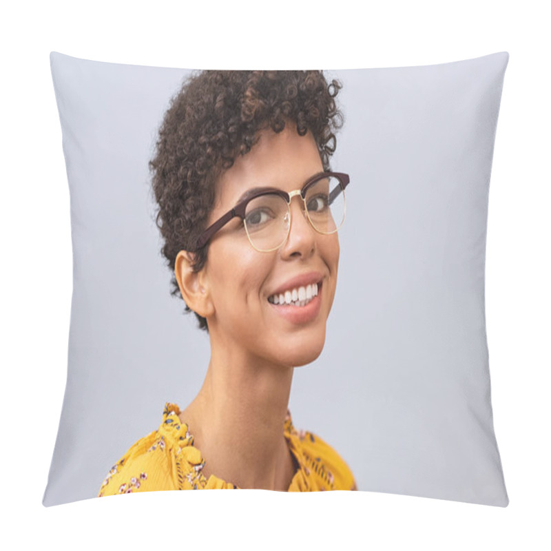 Personality  Happy Young Woman With Eyeglasses Pillow Covers