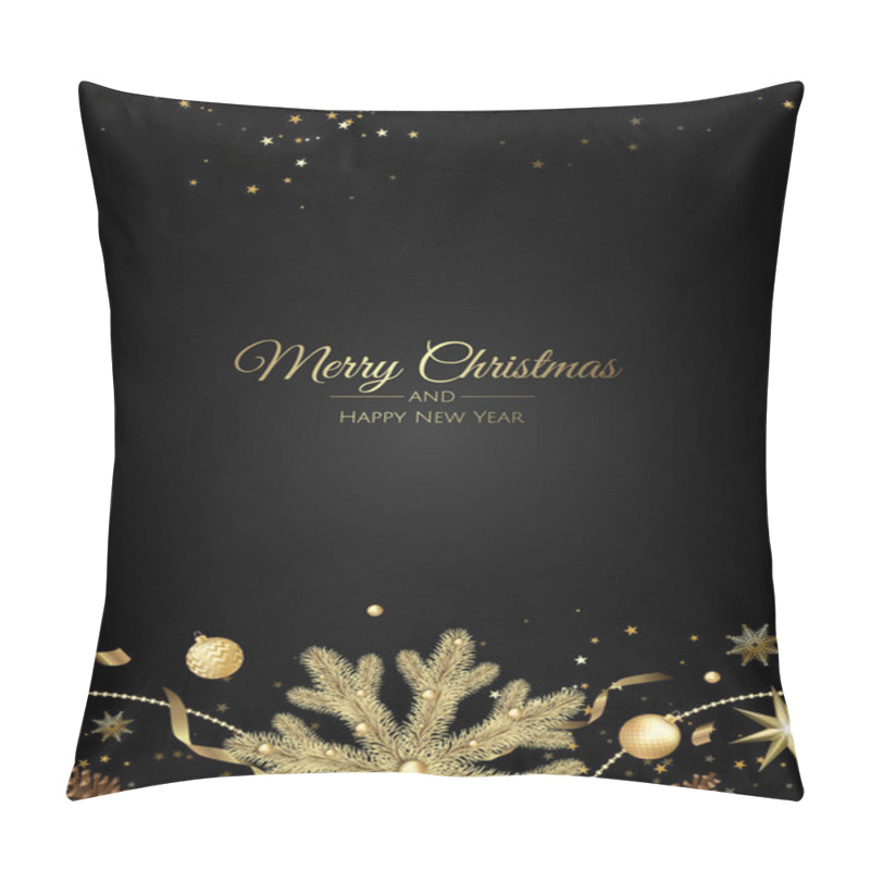 Personality  Christmas Greeting Card With Christmas Tree Decorations, Pine Branches, Balls,stars And Snow. Pillow Covers