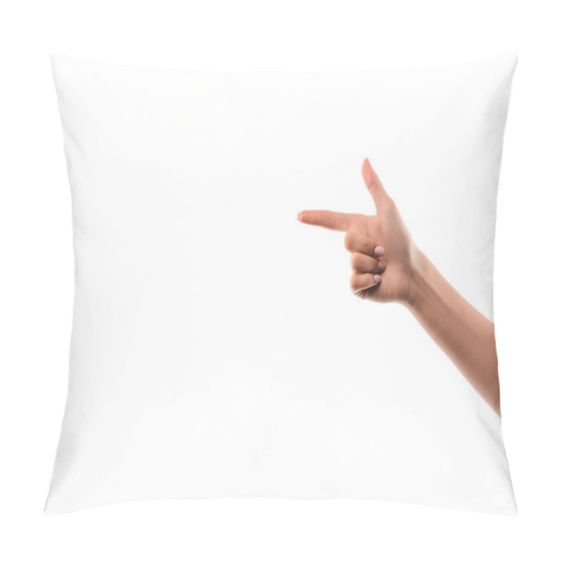 Personality  Cropped View Of Girl Pointing With Finger Isolated On White With Copy Space Pillow Covers