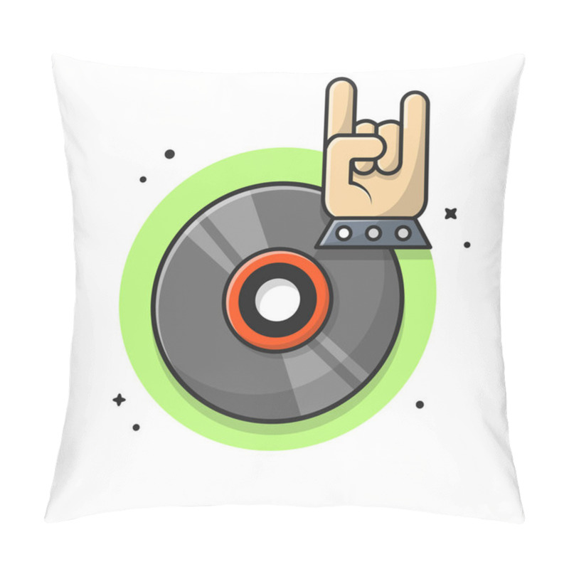 Personality  Vinyl Disk Music With Metal And Rock Hand Music Cartoon Vector Icon Illustration. Recreation Object Icon Concept Isolated Premium Vector. Flat Cartoon Style Pillow Covers